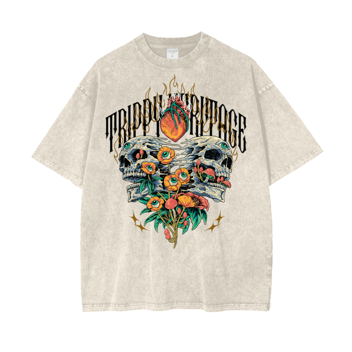 "HEARTS ON FIRE" Acid Wash T-Shirt (Apricot)