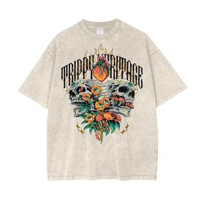 "HEARTS ON FIRE" Acid Wash T-Shirt (Apricot)